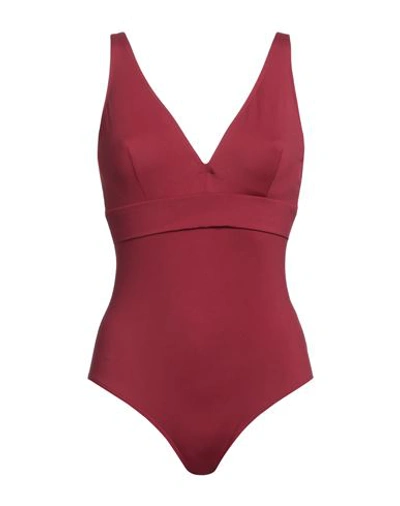 Shop Dnud Woman One-piece Swimsuit Burgundy Size 8 Polyester, Elastane In Red