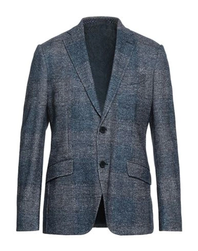 Shop Etro Man Blazer Blue Size 40 Wool, Linen, Cotton, Silk