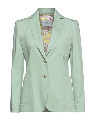 Shop Etro Woman Blazer Light Green Size 12 Cotton, Elastane