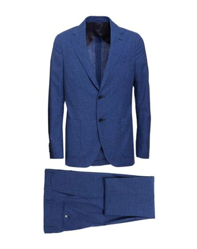 Shop Lardini Man Suit Navy Blue Size 42 Wool, Cotton, Linen, Elastane
