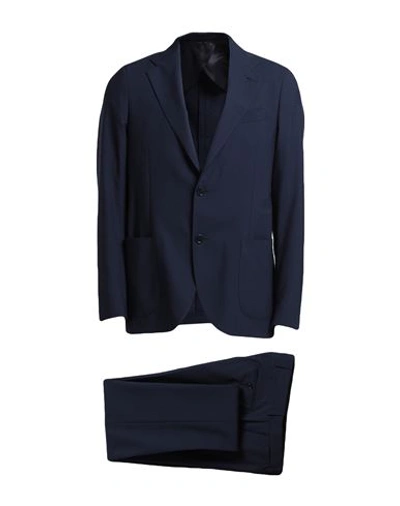 Shop Lardini Man Suit Midnight Blue Size 42 Wool, Cotton, Elastane