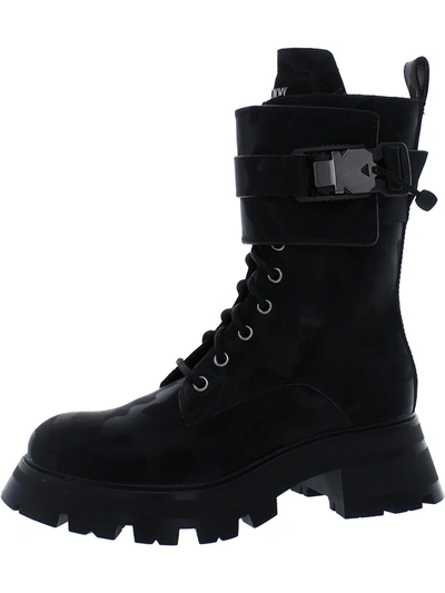 Shop Dkny Sava Womens Leather Zipper Combat & Lace-up Boots In Black