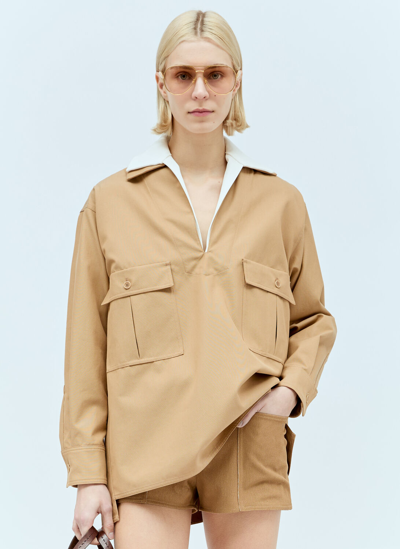 Shop Max Mara Oversized Canvas Blouse In Brown
