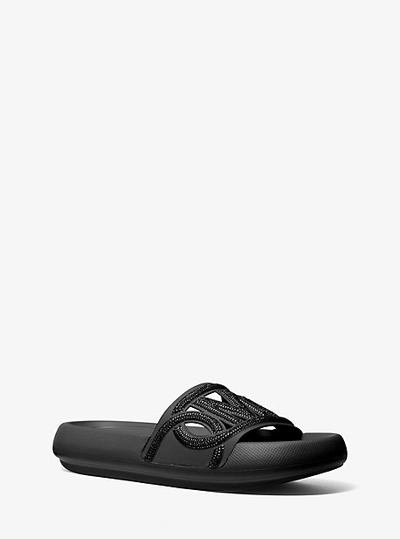 Shop Michael Kors Splash Crystal-embellished Scuba Slide Sandal In Black