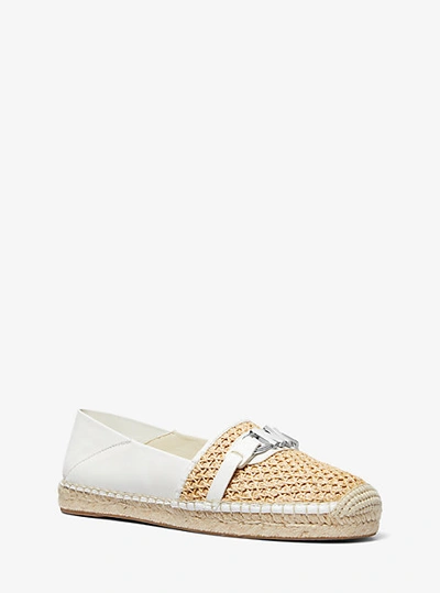 Shop Michael Kors Ember Leather And Straw Espadrille In Natural