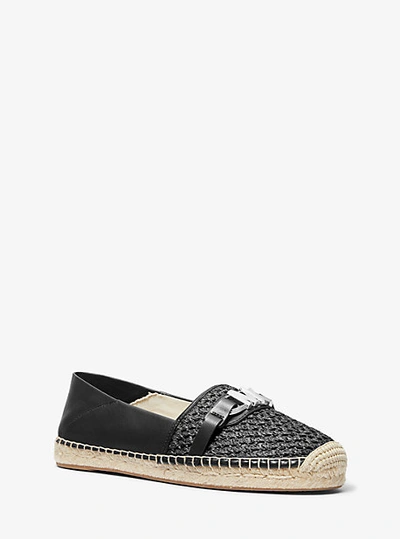 Shop Michael Kors Ember Leather And Straw Espadrille In Black