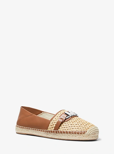 Shop Michael Kors Ember Leather And Straw Espadrille In Brown