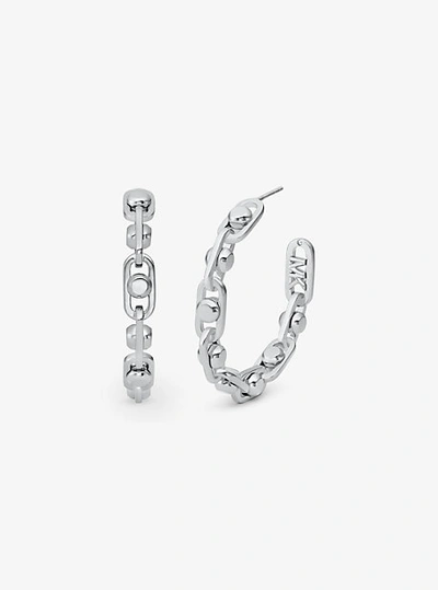 Shop Michael Kors Astor Medium Precious Metal-plated Brass Link Hoop Earrings In Silver