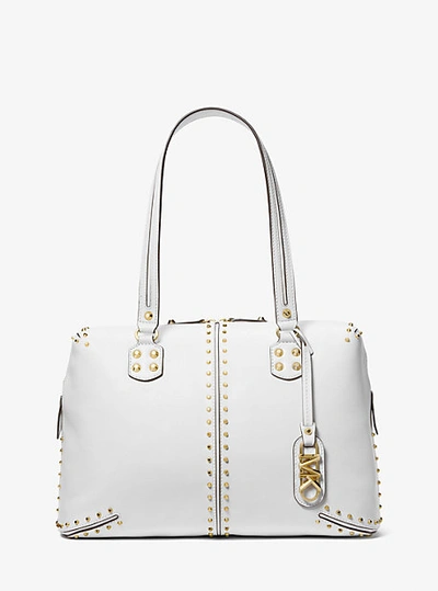Shop Michael Kors Astor Large Studded Leather Tote Bag In White