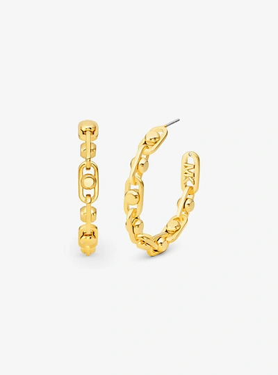 Shop Michael Kors Astor Medium Precious Metal-plated Brass Link Hoop Earrings In Gold