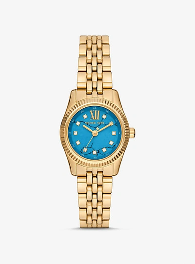 Shop Michael Kors Petite Lexington Pavé Gold-tone Watch In Blue