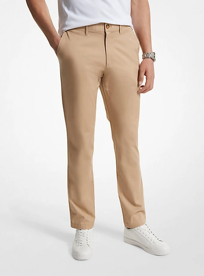 Shop Michael Kors Slim-fit Cotton Blend Chino Pants In Natural
