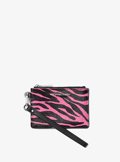 Shop Michael Kors Zebra Print Calf Hair Coin Purse In Pink