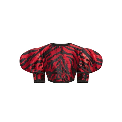 Shop Dolce & Gabbana Cropped Jacquard Jacket In Red