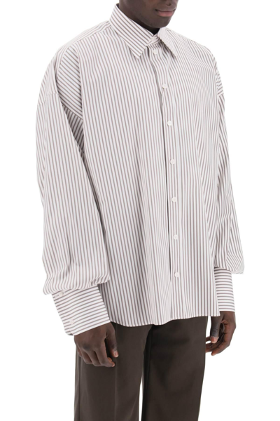 Shop Dolce & Gabbana "oversized Striped Poplin Shirt In White,brown