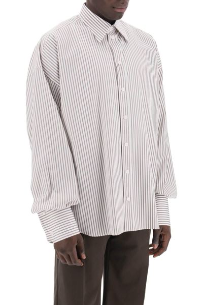 Dolce & Gabbana 'oversized Striped Poplin Shirt In White,brown