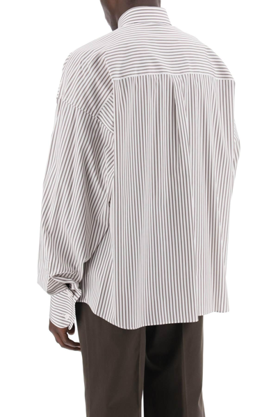 Shop Dolce & Gabbana "oversized Striped Poplin Shirt In White,brown