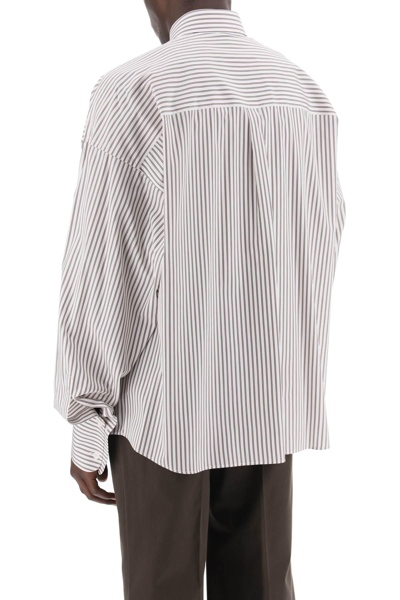 Dolce & Gabbana 'oversized Striped Poplin Shirt In White,brown