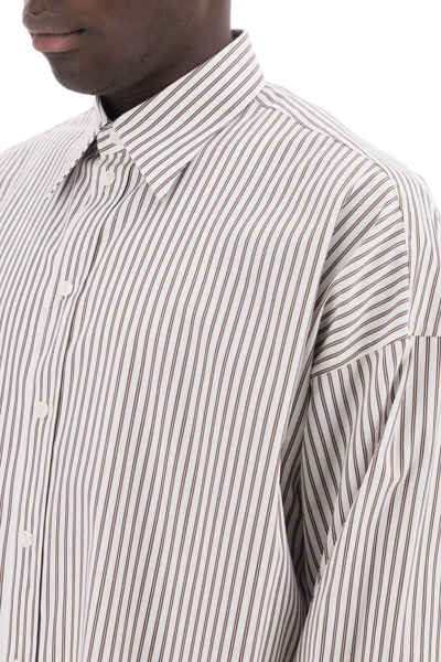 Shop Dolce & Gabbana "oversized Striped Poplin Shirt In White,brown