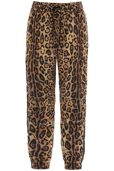 Shop Dolce & Gabbana Leopard Print Nylon Jogger Pants For In Beige,black