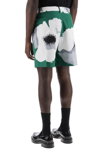 Shop Valentino "flower Portrait Print Poplin Bermuda Shorts In Green,white