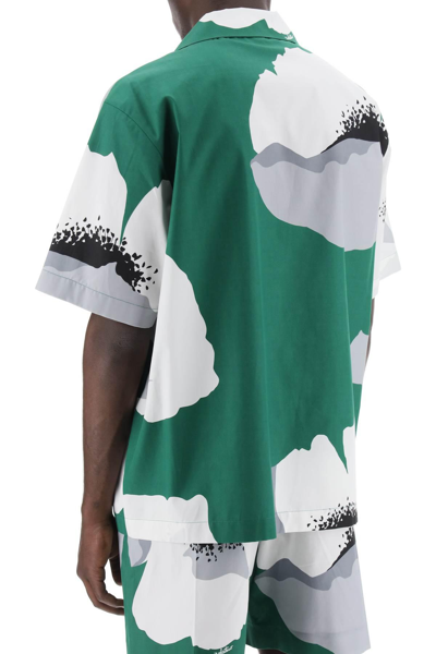 Shop Valentino "flower Portrait Print Poplin Bowling Shirt" In Green,white