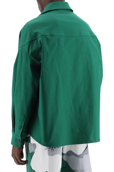 Shop Valentino "canvas Overshirt With V Detail In Green