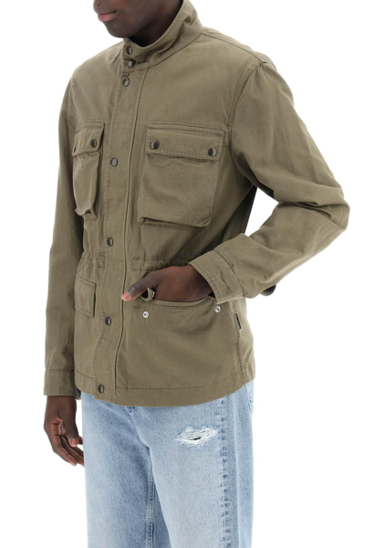 Shop Woolrich "field Jacket In Cotton And Linen Blend" In Green
