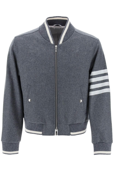 Shop Thom Browne 4-bar Varsity Jacket In Wool Mel In Grey