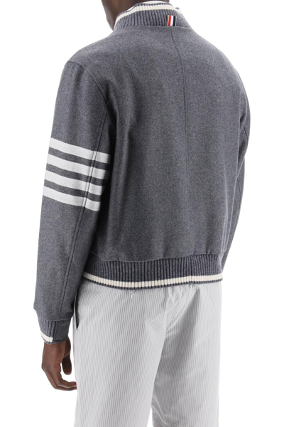 Shop Thom Browne 4-bar Varsity Jacket In Wool Mel In Grey