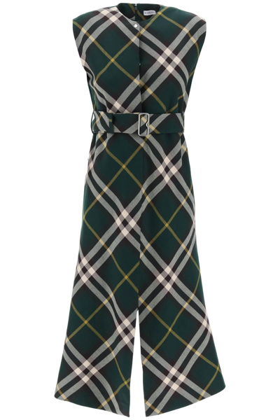 Shop Burberry Ered Wool Midi Dress In Green