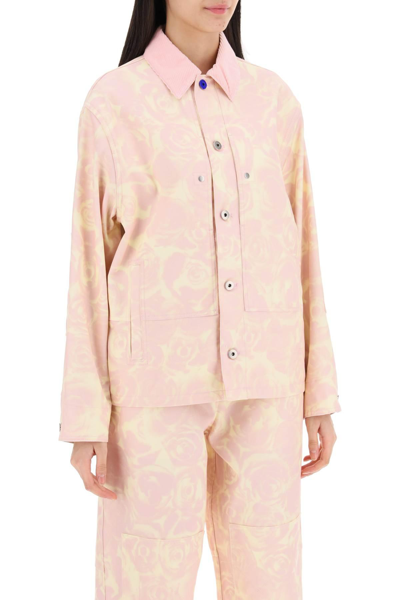 Shop Burberry "canvas Workwear Jacket With Rose Print In Pink