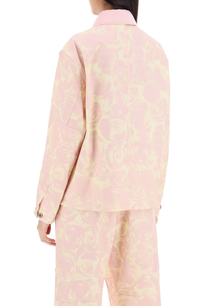 Shop Burberry "canvas Workwear Jacket With Rose Print In Pink