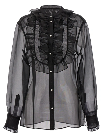 Shop Dolce & Gabbana Plastron And Ruffle Shirt Shirt, Blouse Black