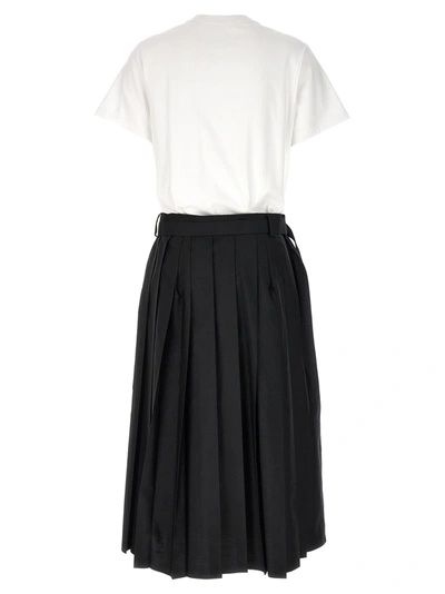 Shop Sacai Pleated Skirt Dress Dresses White/black