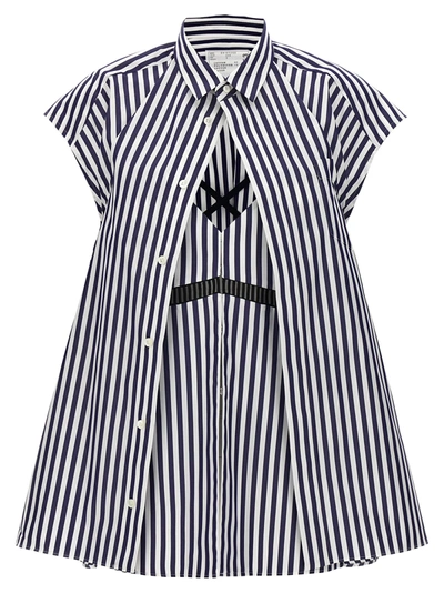 Shop Sacai Striped Shirt With Overlap Shirt, Blouse Blue
