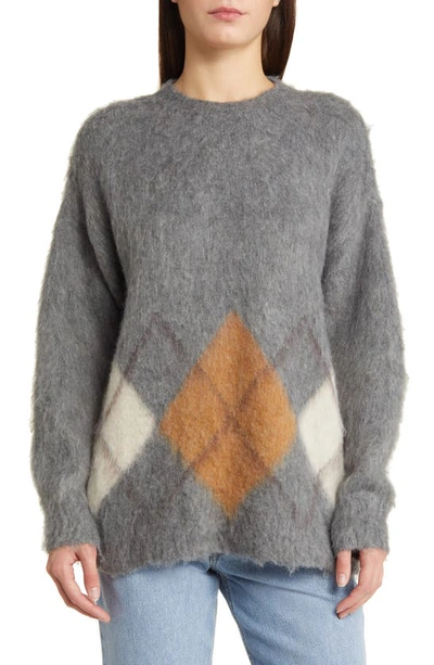 Shop Madewell Marilyn Argyle Sweater In Heather Pewter Argyle