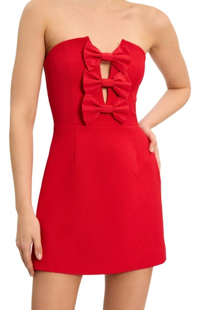 Shop Rebecca Vallance Chiara Bow Detail Strapless Crepe Minidress In Red