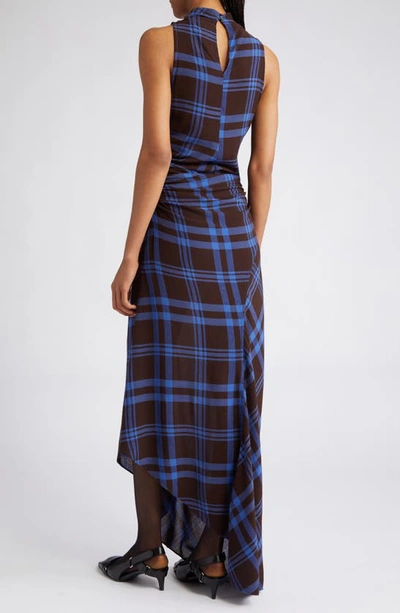 Shop A.l.c Iggy Plaid Ruched Asymmetric Hem Dress In Brown/ Royal