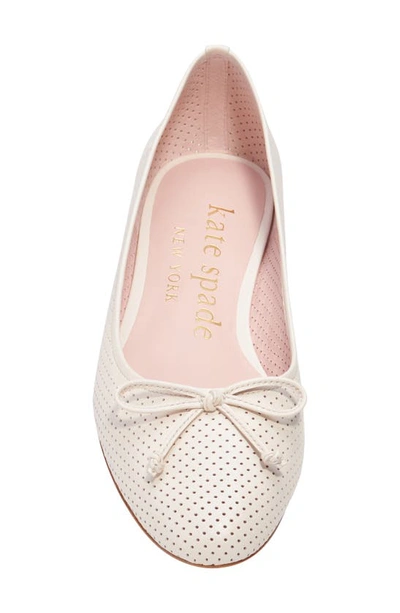 Kate Spade Veronica Bow Perforated Ballerina Flats In Parchment.