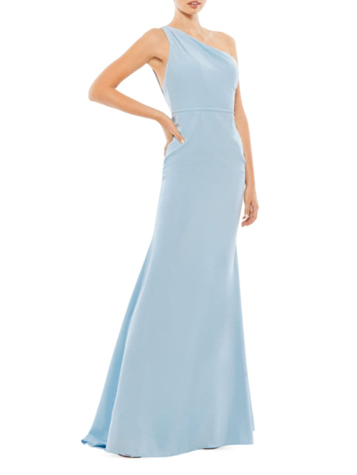 Shop Mac Duggal Women's One-shoulder Trumpet Gown In Powder Blue