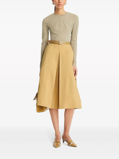 Shop Tory Burch Pleated Poplin Skirt In Brown