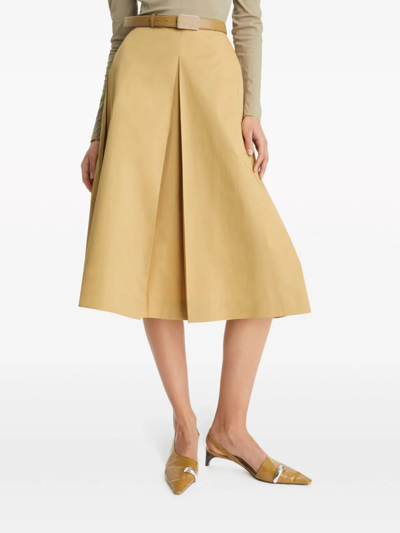 Shop Tory Burch Pleated Poplin Skirt In Brown