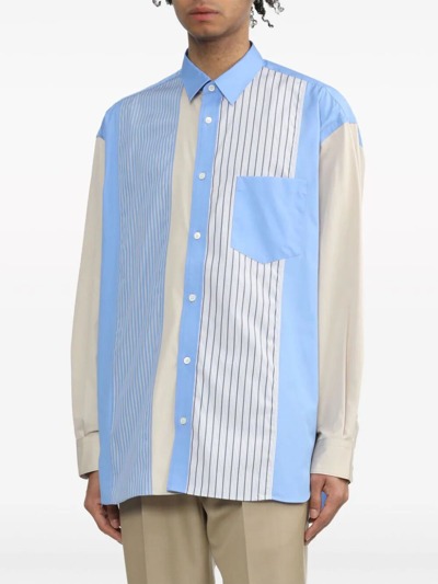Shop Comme Des Garçons Homme Deux Striped Shirt With Patch In Blue
