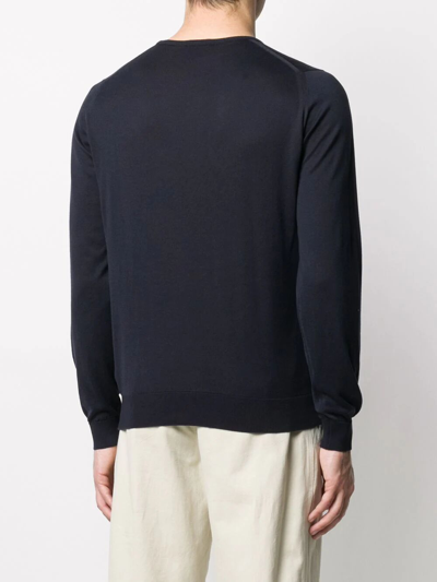 Shop John Smedley Hatfield Crew Neck Long Sleeves Pullover In Blue