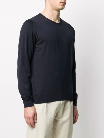 Shop John Smedley Hatfield Crew Neck Long Sleeves Pullover In Blue