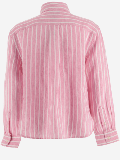 Shop Polo Ralph Lauren Linen Striped Shirt With Logo In Pink