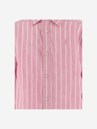 Shop Polo Ralph Lauren Linen Striped Shirt With Logo In Pink