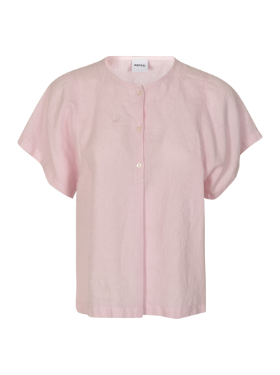 Shop Aspesi Band Collar Plain Short-sleeved Shirt In Pink