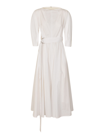 Shop Yohji Yamamoto Belted Waist Rear Zip Flare Dress In Off White